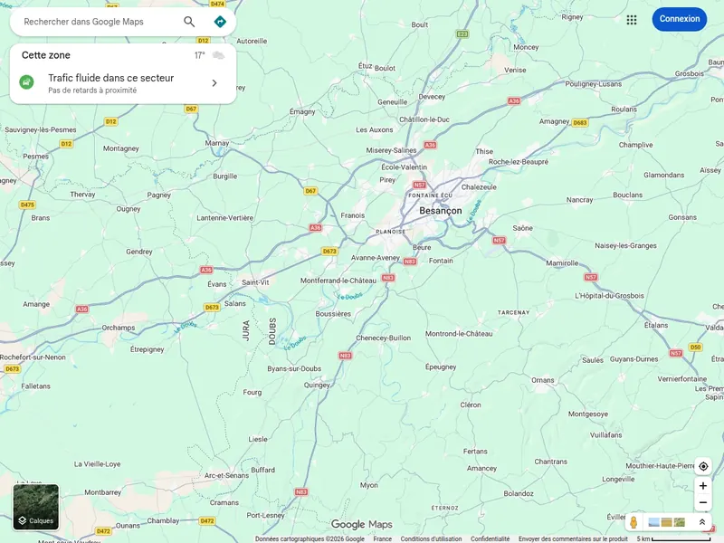 Carte du secteur de Besançon et Osselle-Routelle
